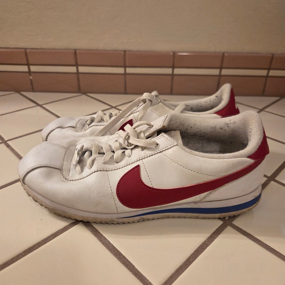 Nike Cortez Basic Leather White Varsity Red Blue 316418-161 Mens Size 9 Sneaker